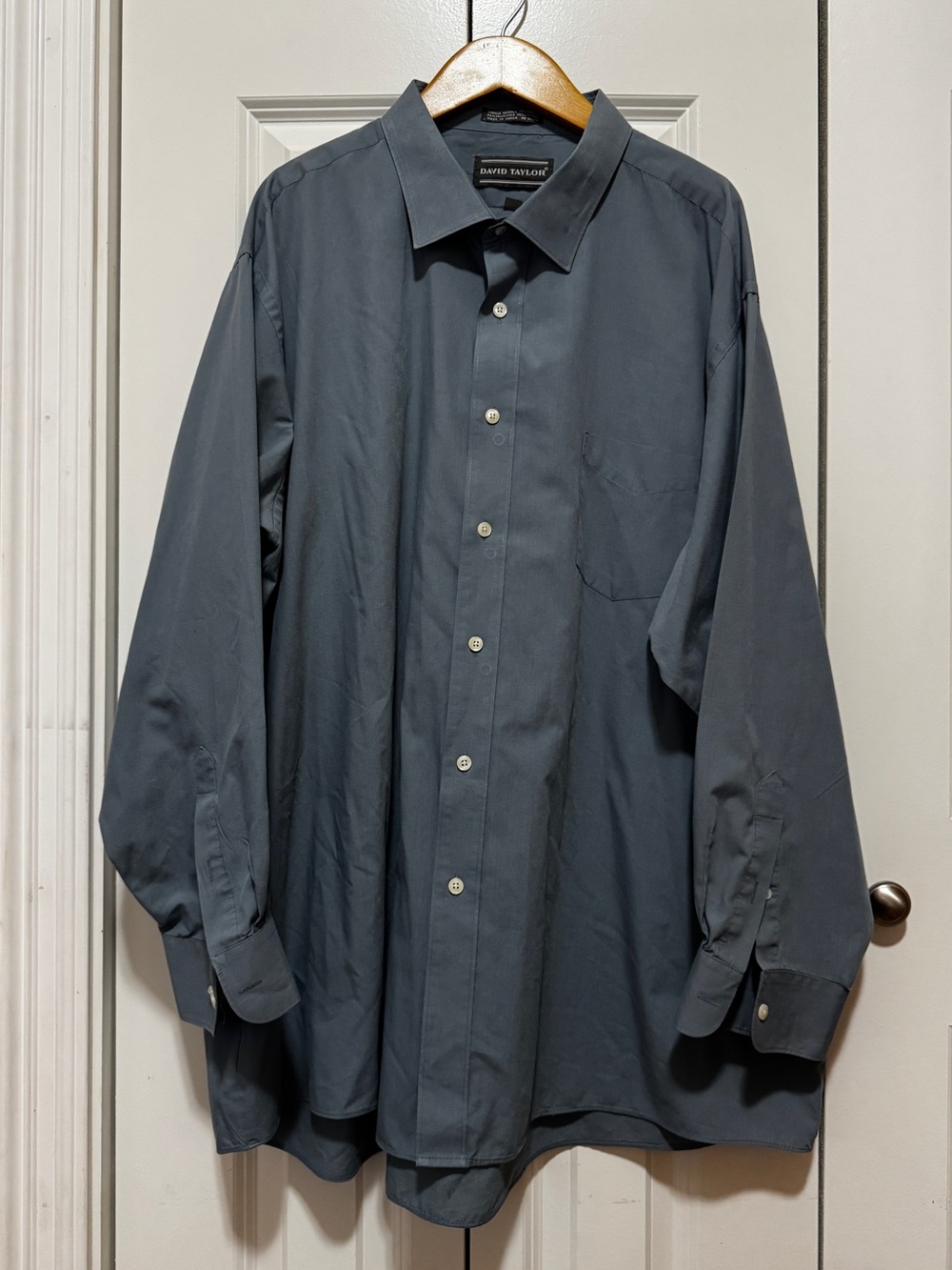 David Taylor Mens 20 34/35 Gray Blue Solid Dress Shirt Long Sleeve Button Front